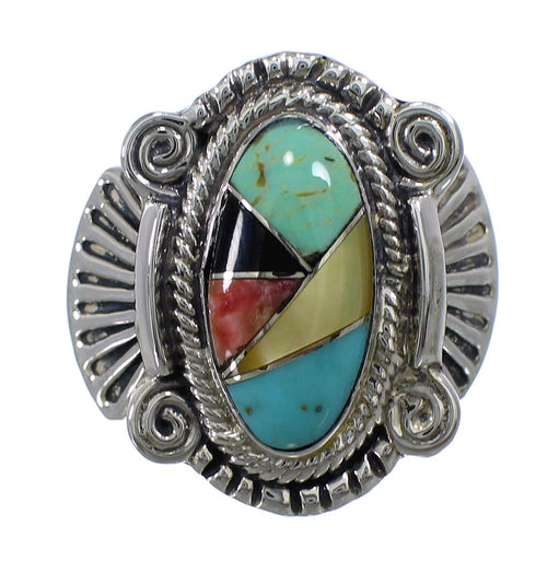Southwestern Multicolor Inlay And Silver Ring Size 5-1/4 EX56215