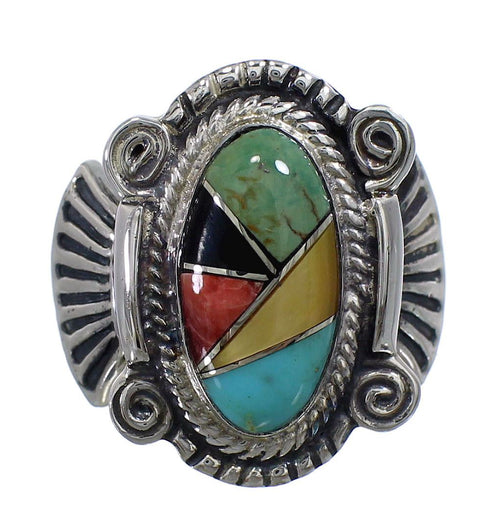Multicolor Inlay Sterling Silver Southwest Ring Size 6-3/4 EX56226