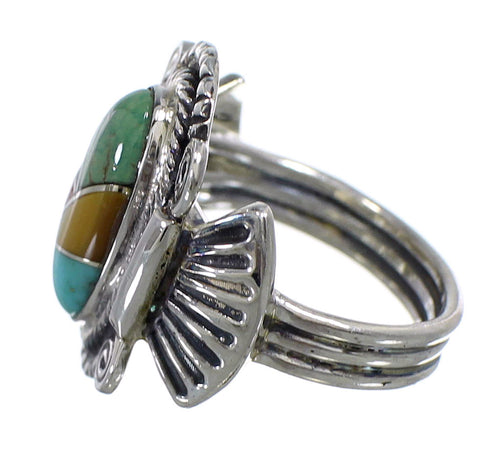 Genuine Sterling Silver Multicolor Inlay Ring Size 5-1/4 EX56229