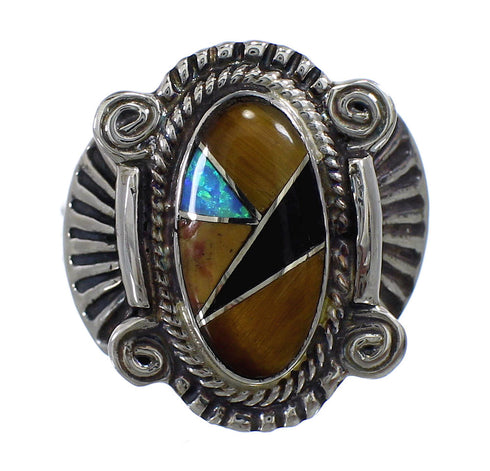 Sterling Silver Southwest Multicolor Inlay Ring Size 5-1/4 EX56285