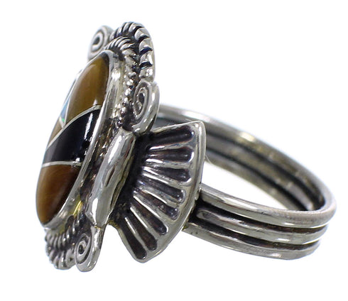 Sterling Silver Southwest Multicolor Inlay Ring Size 5-1/4 EX56285