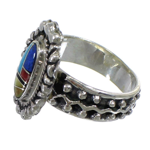 Southwest Multicolor Inlay And Silver Ring Size 8-1/4 EX56240