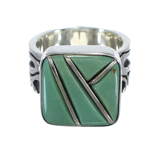 Southwestern Turquoise Inlay Sterling Silver Ring Size 7-1/4 AX55594