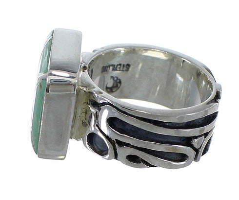 Southwestern Turquoise Inlay Sterling Silver Ring Size 7-1/4 AX55594