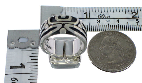 Southwestern Turquoise Inlay Sterling Silver Ring Size 7-1/4 AX55594