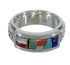 Sterling Silver Multicolor Inlay Water Wave Ring Size 4-3/4 AX64585