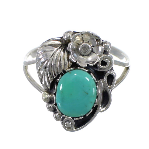 Southwestern Sterling Silver And Turquoise Flower Ring Size 5-3/4 WX79159