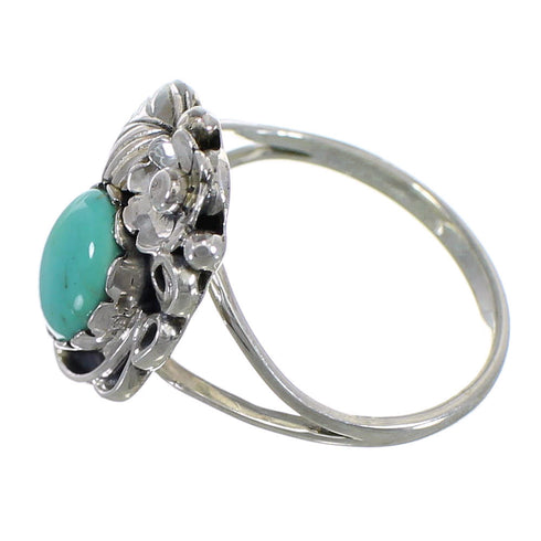 Southwestern Sterling Silver And Turquoise Flower Ring Size 5-3/4 WX79159