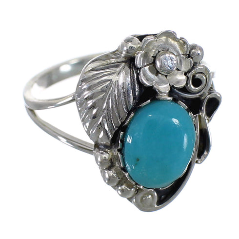 Southwest Turquoise And Silver Flower Ring Size 5-1/4 WX79164