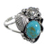 Silver Turquoise Flower Southwest Jewelry Ring Size 6-3/4 VX57197
