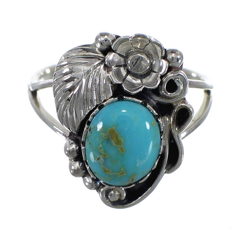 Silver Turquoise Flower Southwest Jewelry Ring Size 6-3/4 VX57197