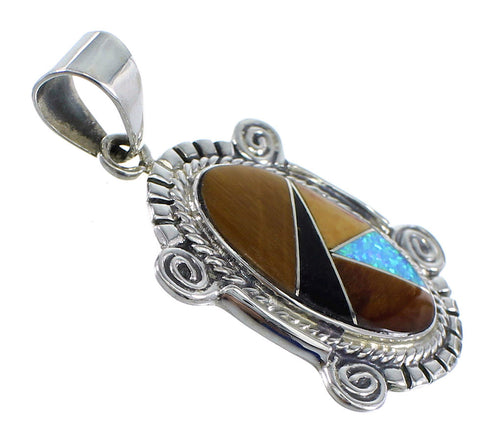 Southwest Multicolor Inlay And Sterling Silver Slide Pendant Jewelry VX55001