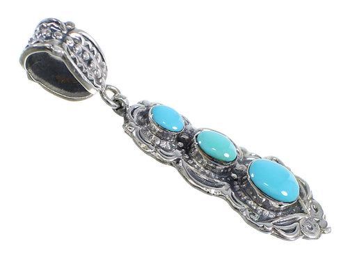 Authentic Sterling Silver And Turquoise Inlay Slide Pendant Jewelry VX55023