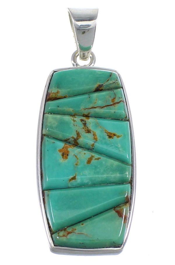 Genuine Sterling Silver And Turquoise Inlay Slide Pendant Jewelry VX55046
