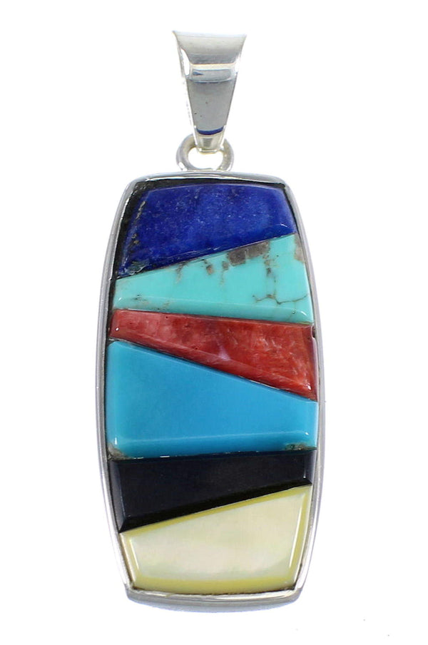 Sterling Silver Multicolor Inlay Southwest Slide Pendant Jewelry VX55072