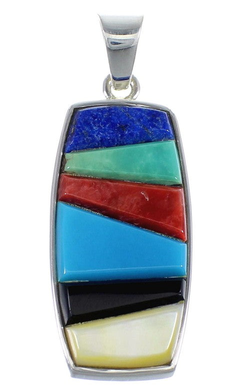 Authentic Sterling Silver Multicolor Inlay Slide Pendant Jewelry VX55078