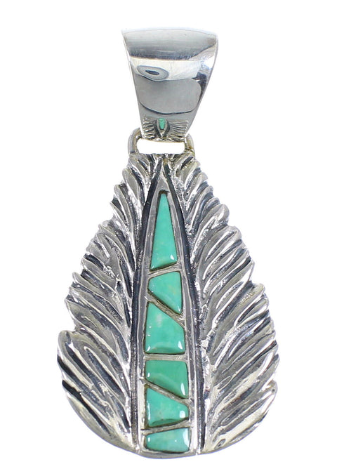 Southwest Turquoise And Silver Feather Pendant Jewelry RX54512