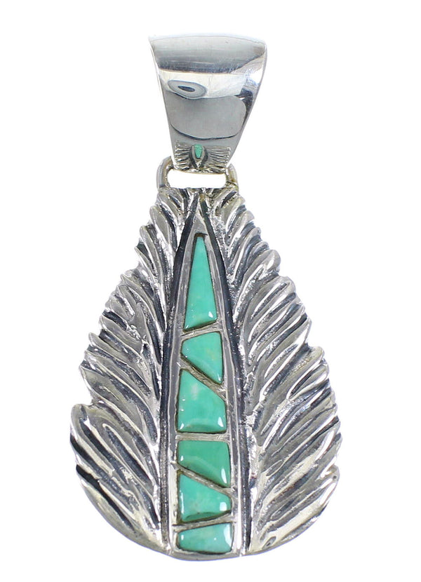 Southwest Turquoise And Silver Feather Pendant Jewelry RX54512