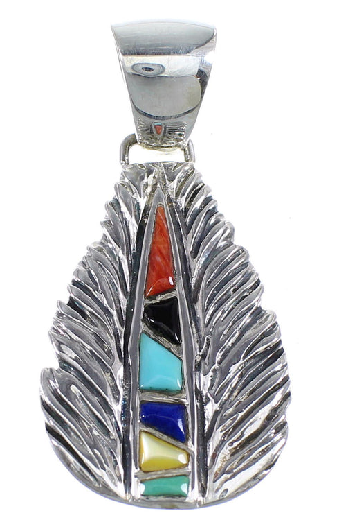 Multicolor Authentic Sterling Silver Feather Pendant Jewelry RX54515
