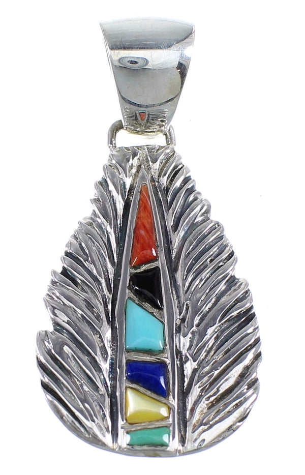 Multicolor Authentic Sterling Silver Feather Pendant Jewelry RX54515