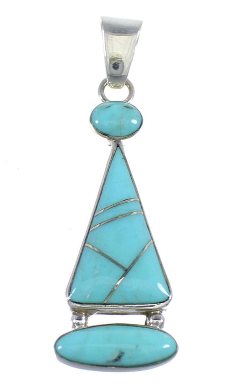 Southwestern Sterling Silver And Turquoise Inlay Pendant RX54569