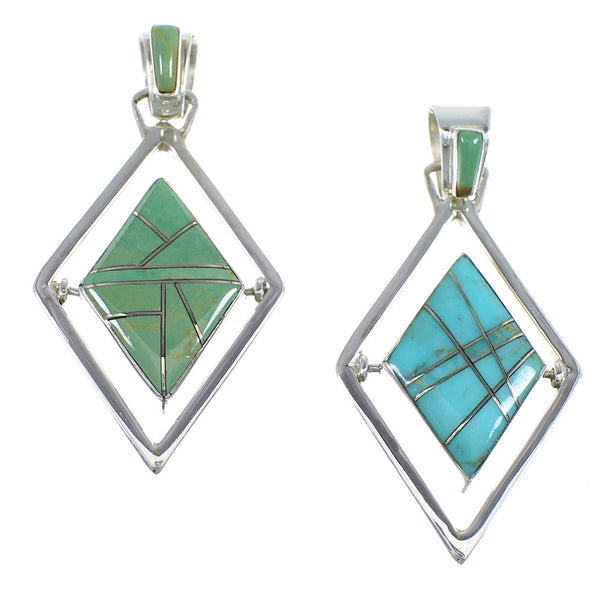 Southwestern Silver And Turquoise Reversible Pendant RX54630