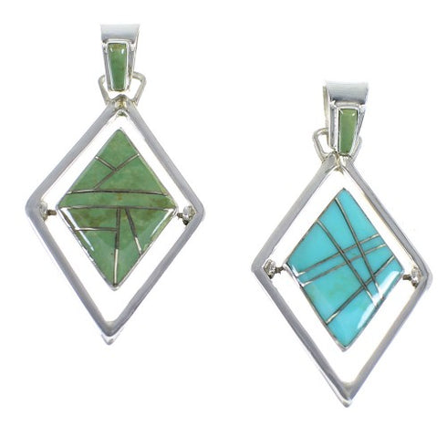 Sterling Silver And Turquoise Reversible Pendant RX54631