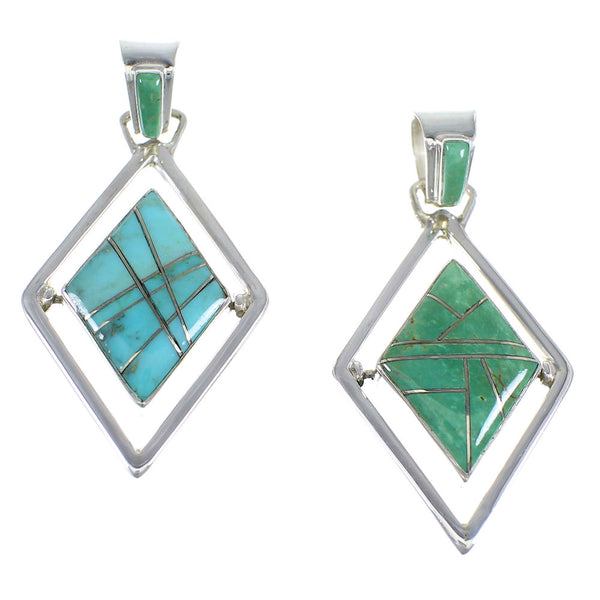 Silver And Southwest Turquoise Reversible Pendant RX54632