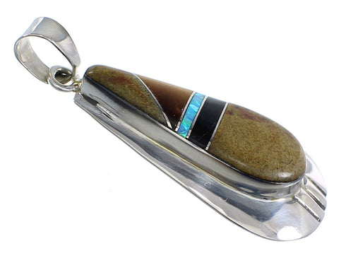 Multicolor Sterling Silver Southwestern Tear Drop Pendant RX54292