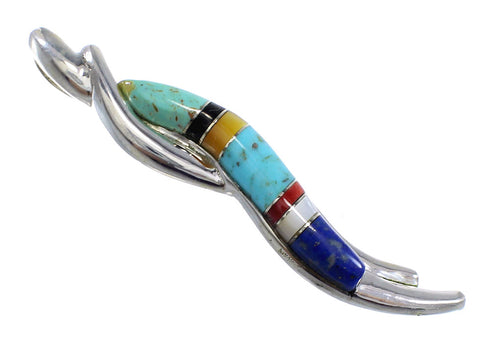Silver Multicolor Inlay Southwest Slide Pendant Jewelry RX54353