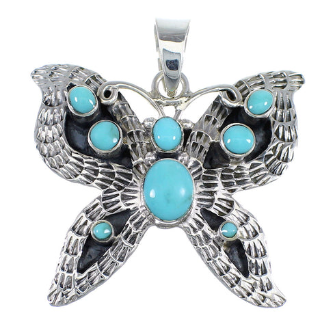 Southwest Genuine Sterling Silver And Turquoise Butterfly Pendant VX55130