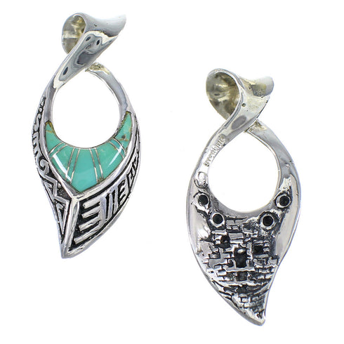 Turquoise Inlay Authentic Sterling Silver Reversible Water Waves Pendant VX55365