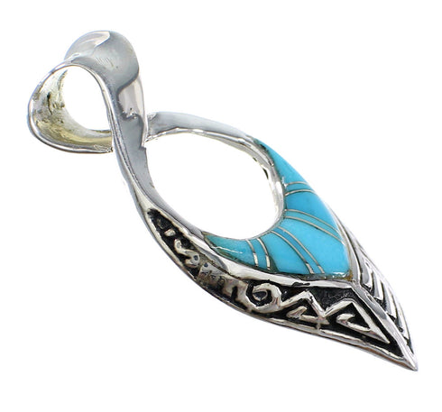 Southwestern Turquoise And Sterling Silver Reversible Water Waves Pendant VX55373
