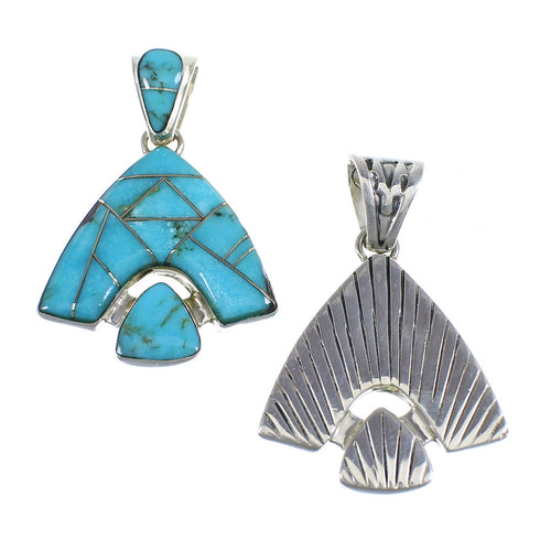 Genuine Sterling Silver And Turquoise Reversible Slide Pendant Jewelry VX55386