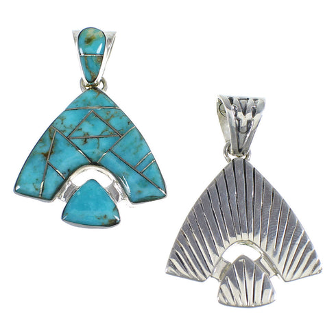 Southwest Sterling Silver And Turquoise Reversible Pendant Jewelry VX55393