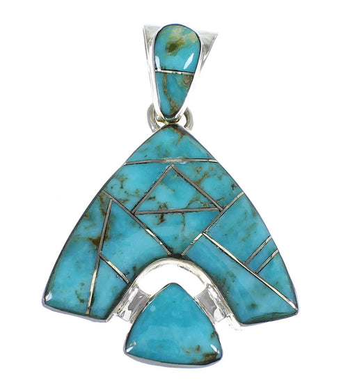 Southwest Sterling Silver And Turquoise Reversible Pendant Jewelry VX55393