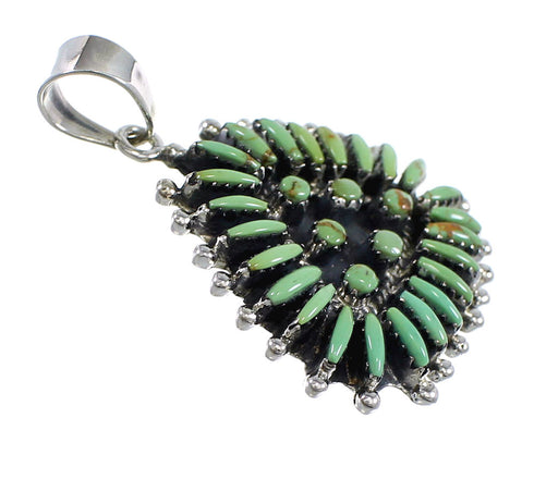 Turquoise Needlepoint Genuine Sterling Silver Southwestern Pendant VX54944
