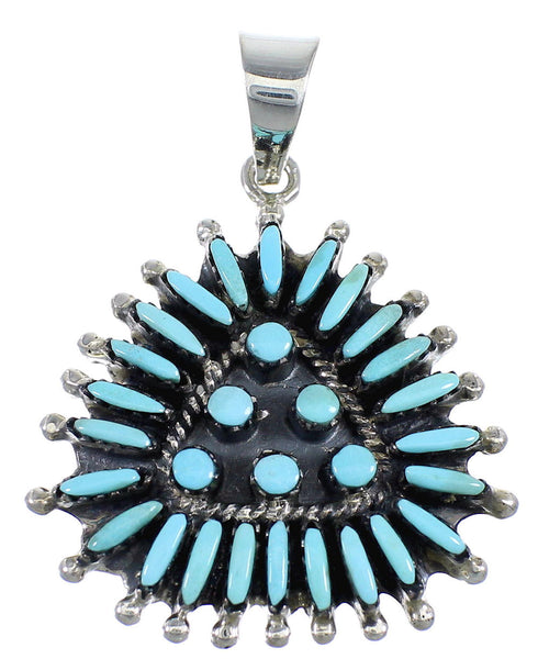 Genuine Sterling Silver Turquoise Needlepoint Southwestern Pendant VX54946