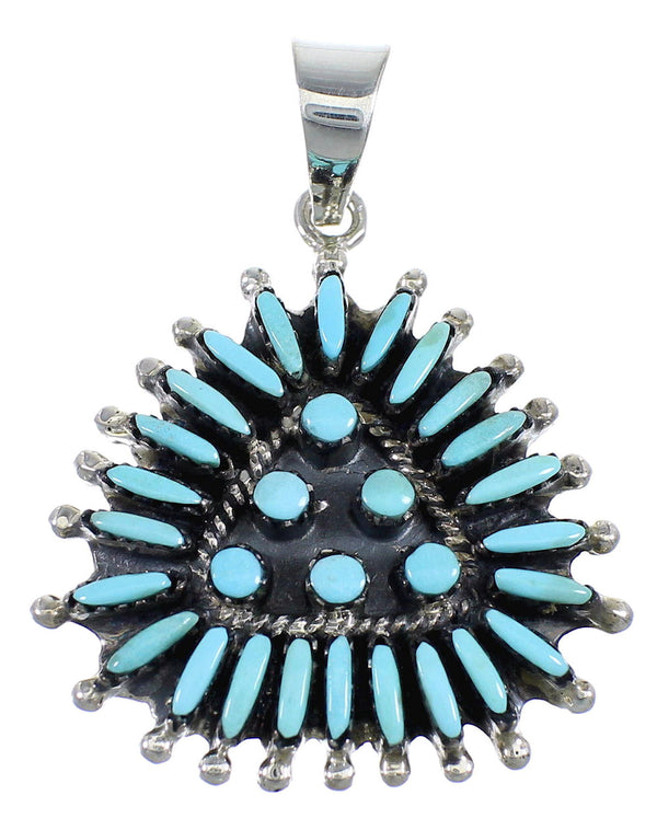 Genuine Sterling Silver Turquoise Needlepoint Southwestern Pendant VX54946