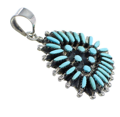 Genuine Sterling Silver Turquoise Needlepoint Southwestern Pendant VX54946