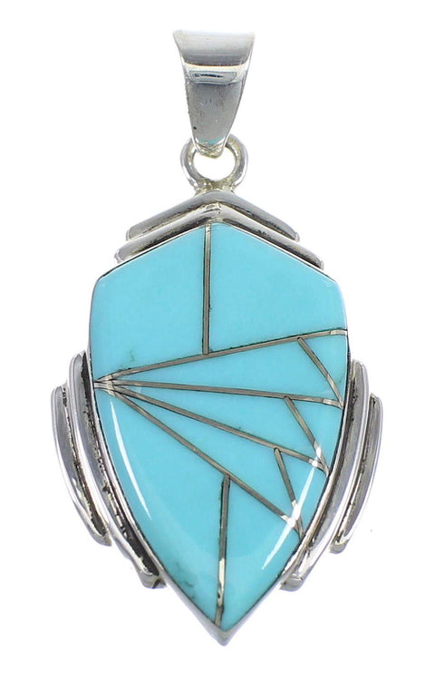 Genuine Sterling Silver And Turquoise Inlay Southewestern Pendant VX54752