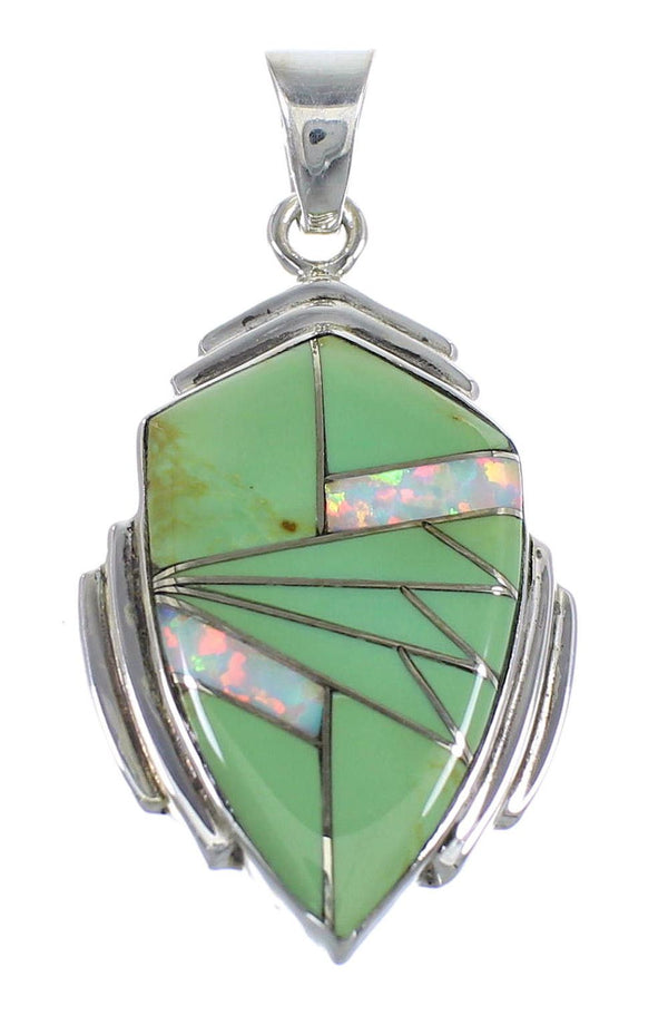 Turquoise And Opal Inlay Authentic Sterling Silver Pendant Jewelry VX54845