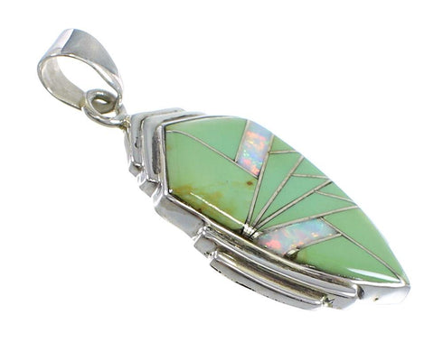 Turquoise And Opal Inlay Authentic Sterling Silver Pendant Jewelry VX54845