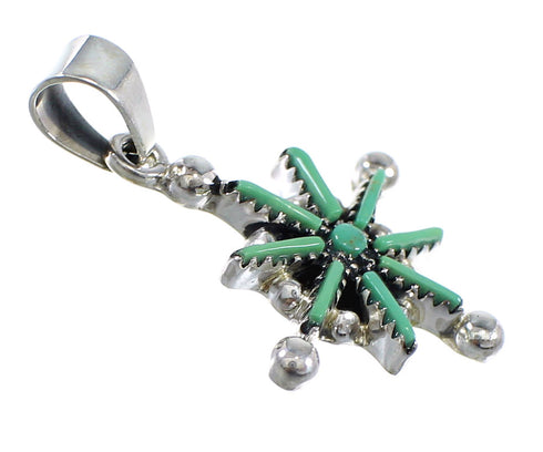 Sterling Silver And Turquoise Needlepoint Southwestern Pendant VX55467