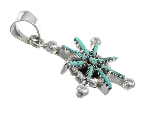 Genuine Sterling Silver And Turquoise Needlepoint Southwestern Pendant VX55471