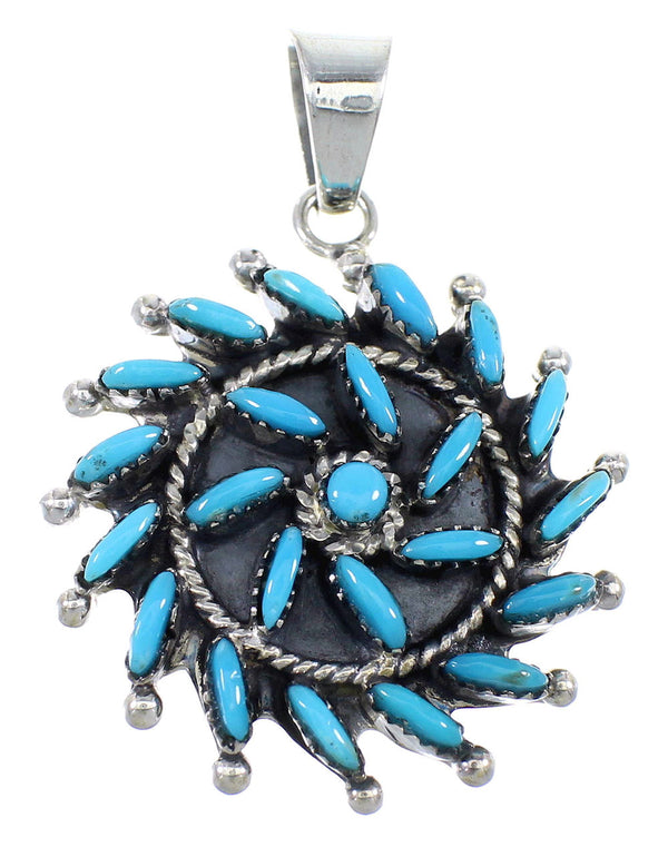 Silver And Turquoise Needlepoint Southwest Pendant Jewelry VX55526