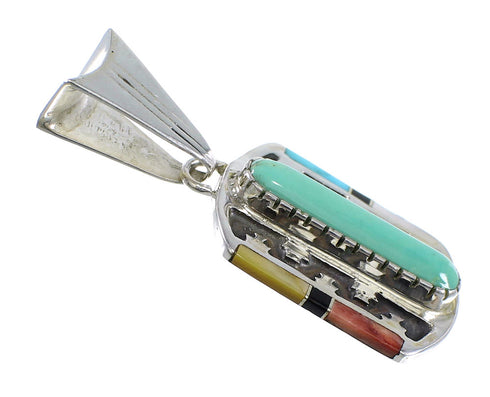 Multicolor Inlay And Genuine Sterling Silver Southwest Pendant VX55604