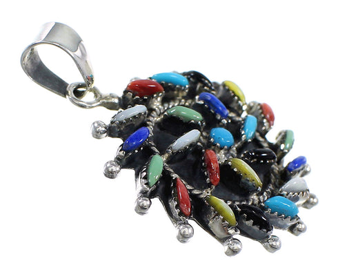Southwestern Multicolor Needlepoint And Sterling Silver Pendant Jewelry VX55617