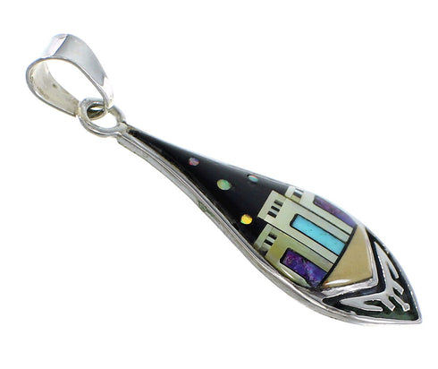 Native American Pueblo Design Sterling Silver And Multicolor Southwest Pendant Jewelry VX55663