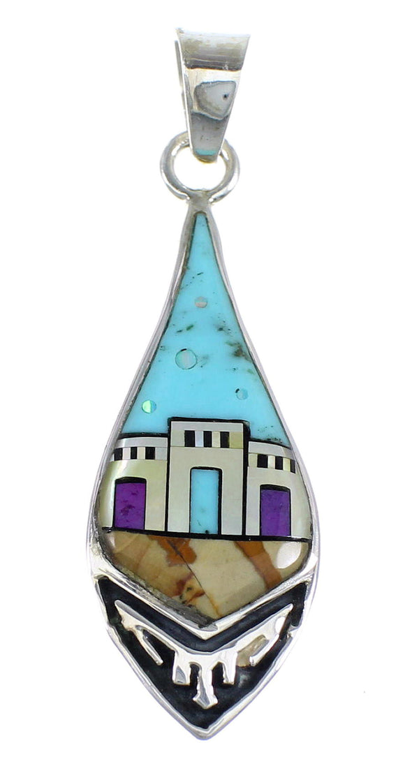 Native American Pueblo Design Silver And Multicolor Southwest Pendant Jewelry VX55660